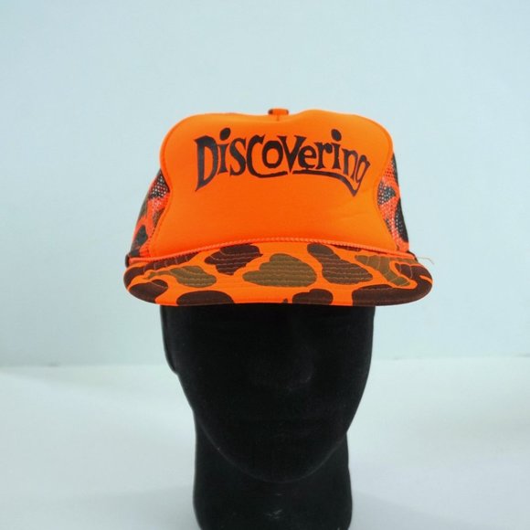 Vintage Discovering Snapback Spellout Orange Hunter Camo Truck Hat UP TV6 Yooper - Picture 1 of 6
